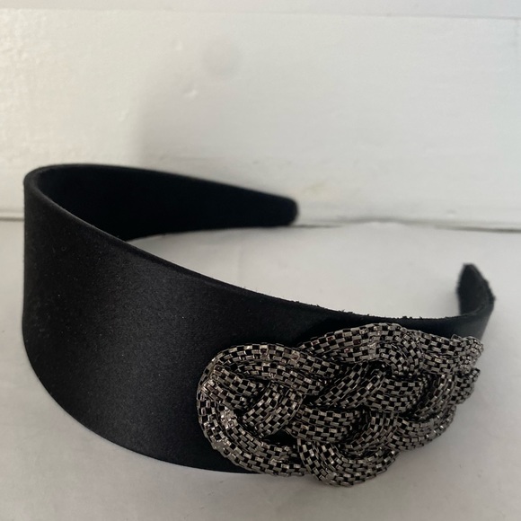 Anthropologie Embellished Black Satin Headband 2” W holiday party New Year’s Eve main image 4